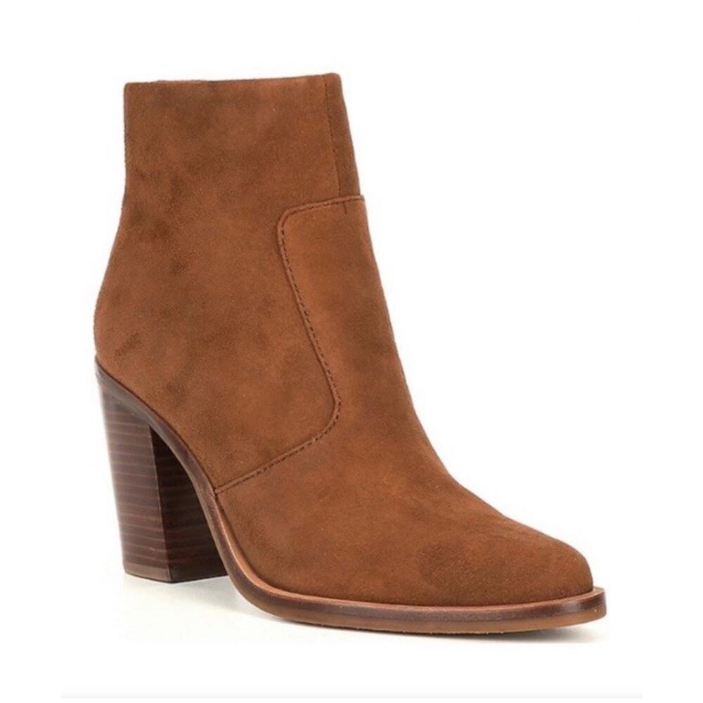 Gianni Bini Tovyy Booties Brown Suede Leather Block Heel Zip Up Women’s Size 7.5